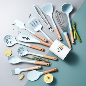 Kitchen Utensils Set Silicone Cooking Utensil Set Wooden Handle Silicone Utensils Set