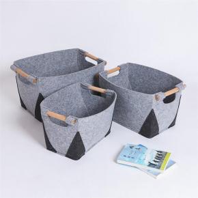 Felt Storage Basket with Wooden Handle