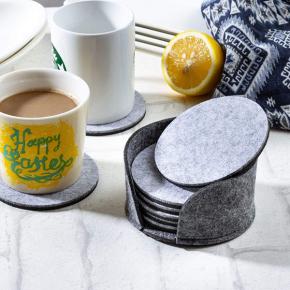 8-piece Felt Drink Coaster Set with Holder