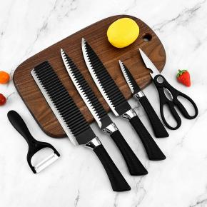 6pcs Non-stick Black Kitchen Wavy Pattern Lightweight Knife Set