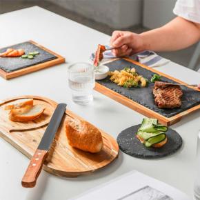 Acacia Wood Cheese Board Set with Black Slate