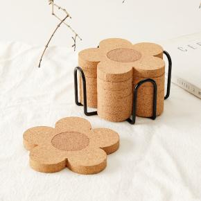 Flower Shape Cork Coasters with Holder