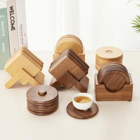 Solid Wood Coaster Set with Holder