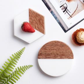 Natural Marble and Wood Splicing Coasters