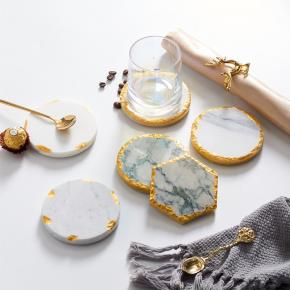 Natural Marble Coaster with Gold Edge